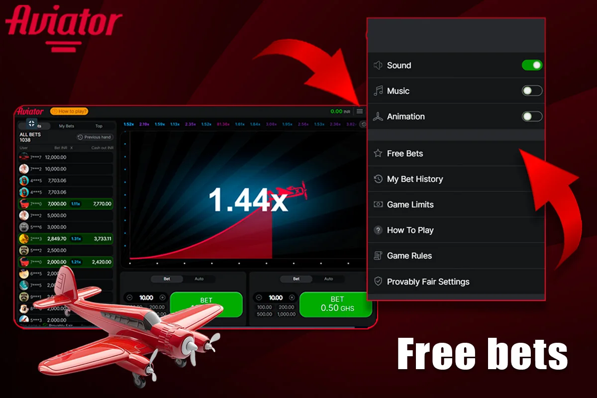 Information about Free bets at Aviator