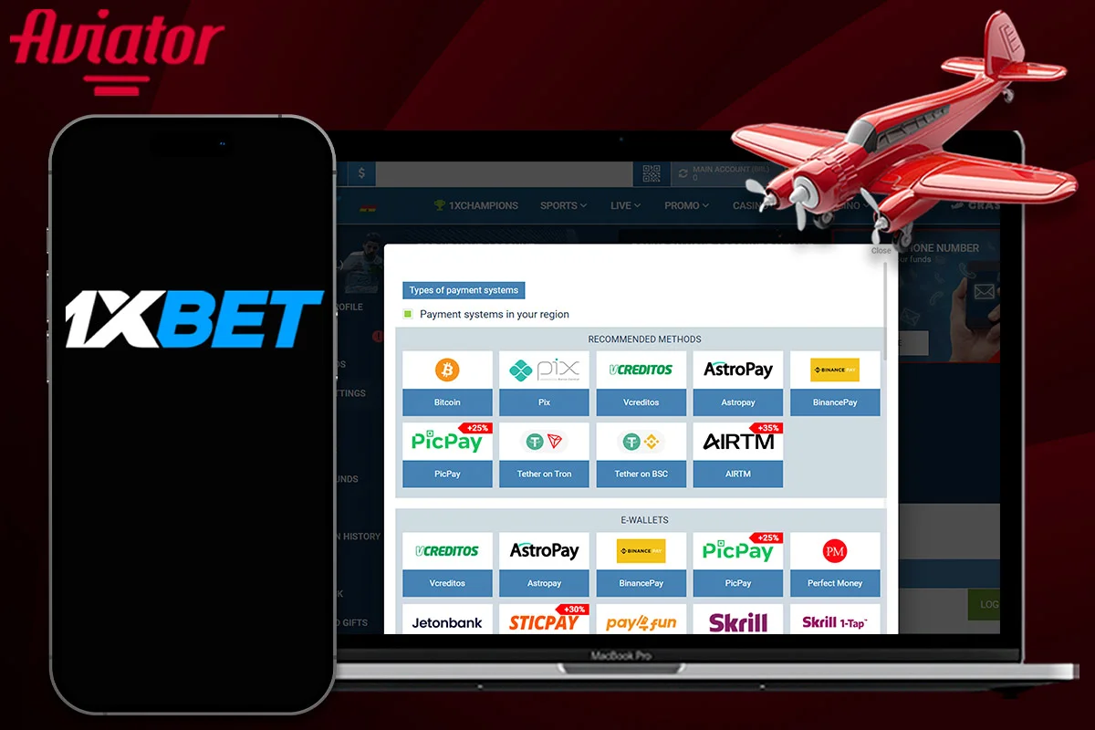 What payment methods 1xbet offers for playing Aviator